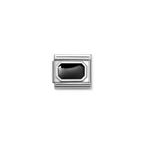 Composable Classic Link, Rectangle, Black Enamel Link with decorations in sterling silver and enamel