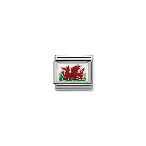 Composable Classic Link Silber und Emaille Wales Link in Edelstahl, Sterlingsilber und Emaille  Flagge