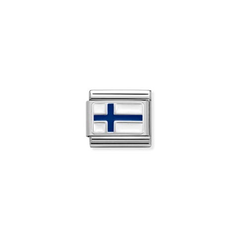 Composable Classic Link Finnland mit Emaille Link in Edelstahl, Silber und Emaille mit Flagge Finnlands