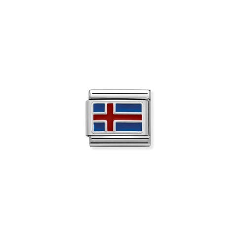 Composable Classic Link Island mit Emaille Link in Edelstahl, Silber und Emaille mit Flagge Islands