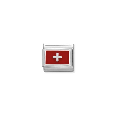 Composable Classic Link Schweiz mit Emaille Link mit Flagge der Schweiz in 925er Silber und Emaille