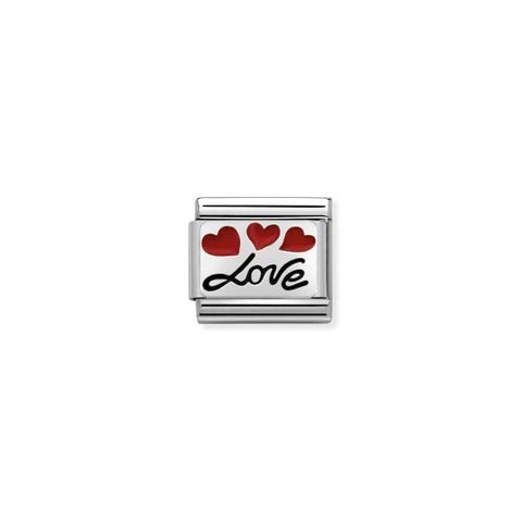 Composable Classic Link Love in italics with red enamel Sterling silver Link with Love writing in italics