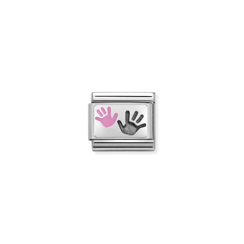 Composable Classic Link Hands Parent Child Pink Link in oxidised Sterling silver