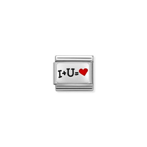 Composable Classic Link I+U=Love, Red Heart Link with dedication in sterling silver and Red enamel