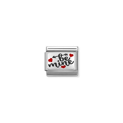 Composable Classic Link BE MINE with Red Hearts Link with text BE MINE in sterling silver