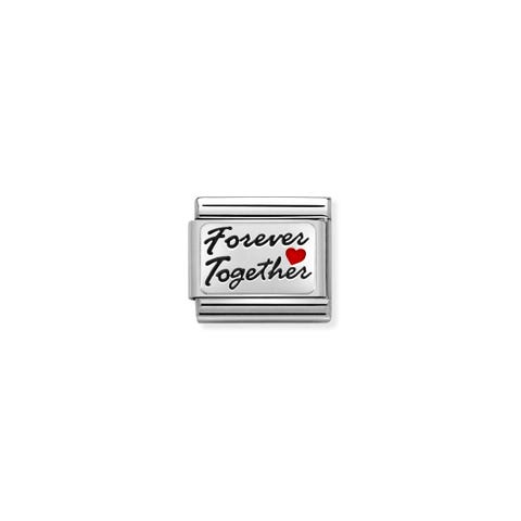Composable Link FOREVER TOGETHER Red Heart Link with text in sterling silver and enamel Heart