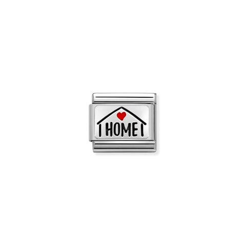 Composable Classic Link HOME with Red Heart Link with House symbol in sterling silver