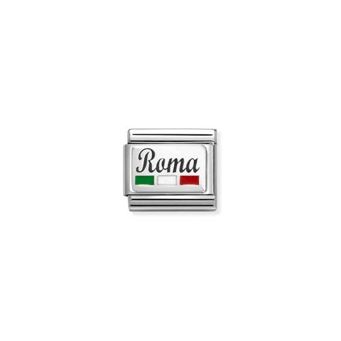 Link Composable Classic ROMA avec drapeau  Link en acier avec plaque en argent et inscription avec drapeau 
