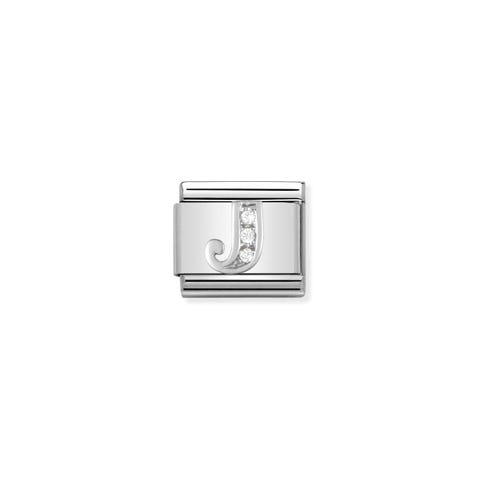 Link Composable Classic in Argento Lettera J Link in Acciaio e Argento con Lettere Alfabeto