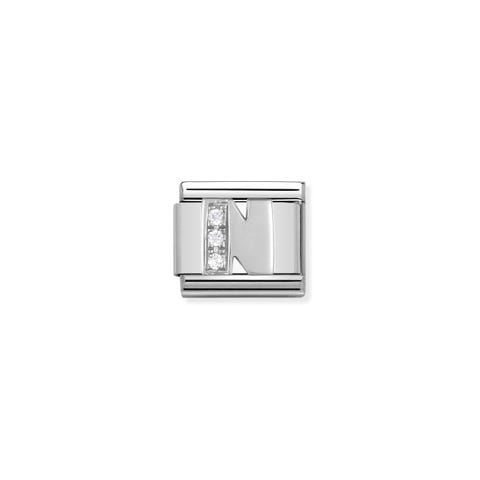 Link Composable Classic in Argento Lettera N Link con Lettere in Argento e Cubic Zirconia