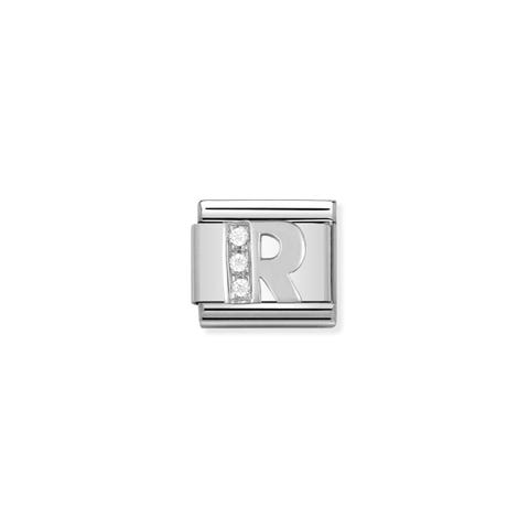 Link Composable Classic in Argento Lettera R Link con Alfabeto in Argento e Cubic Zirconia