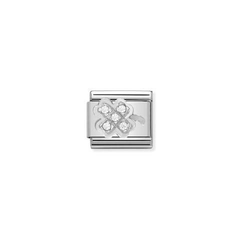 Link Composable Classic in Argento Quadrifoglio Link in Argento 925 e Cubic Zirconia Simboli Fortuna