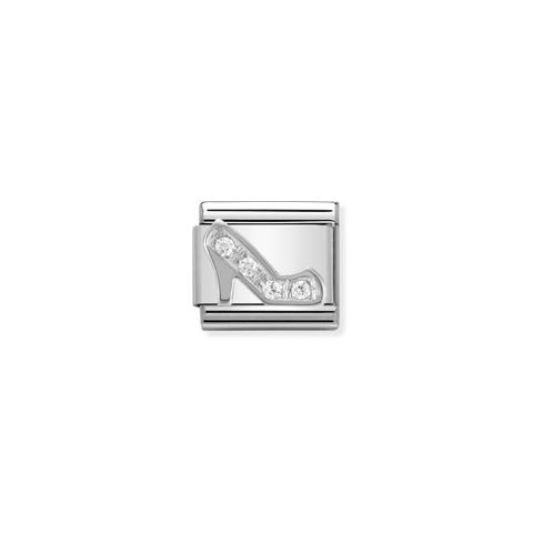 Composable Classic Link Shoe in Silver and Stones Stainless steel Shoe symbol in silver and Cubic Zirconia