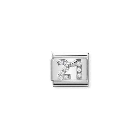Composable Classic Link silver 21 Link for bracelet with Cubic Zirconia and number