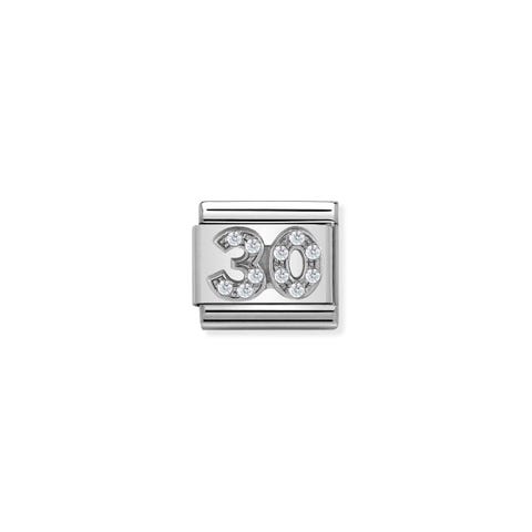 Link Composable Classic Numero 30 con Pietre Link con Numero in Argento e Zirconi