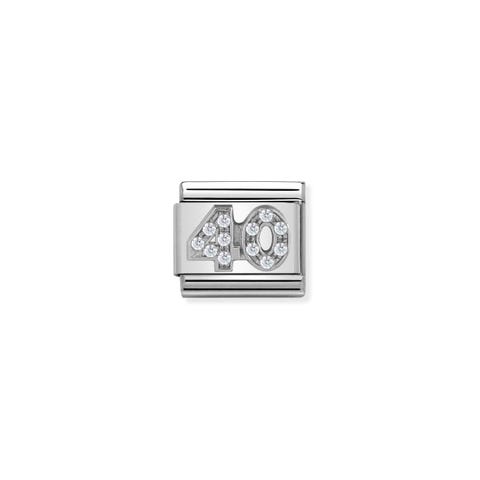 Composable Classic Number 40 Link with Stones Link in stainless steel and stones with number