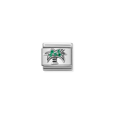 Link Composable Classic Palmera con Circones Link de Plata 925 y Circones verdes