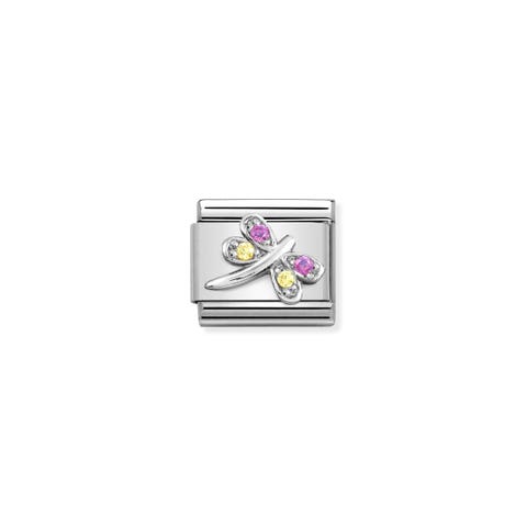 Link Composable Classic Libellule colorée avec Pierres Link avec Zircons Lilas et jaunes