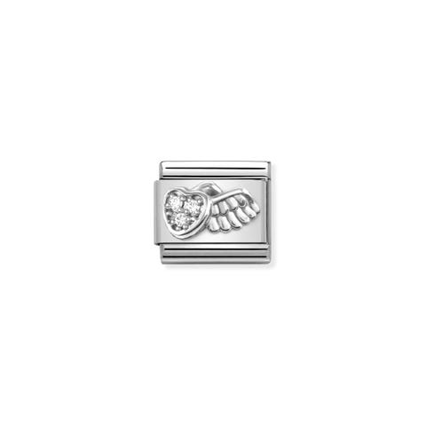 Composable Classic Link Beflügeltes Herz in Silber und Zirkonia Link mit Symbol der Liebe in 925er Silber und Zirkonia