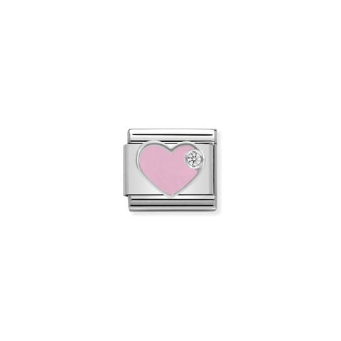Composable Classic Link Silber Herz Rosa mit Stein Link in 925er Sterlingsilber und Emaille  Symbol Liebe