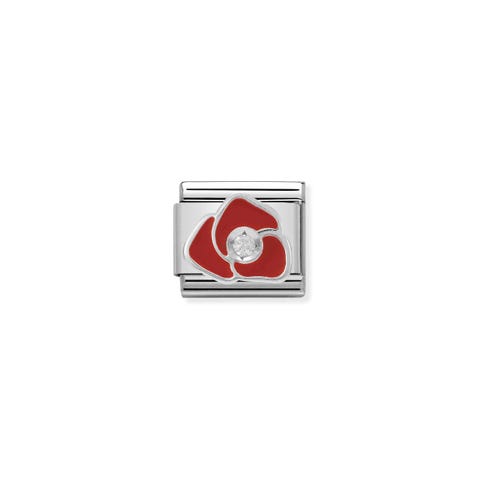 Composable Classic Link Silber Rose Rot Link in 925er Sterlingsilber, Emaille Rot Symbol Blume