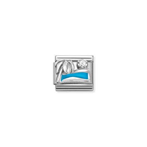 Composable Classic Link, Palm Beach with Ocean Holiday travel Link with sterling silver and coloured enamel