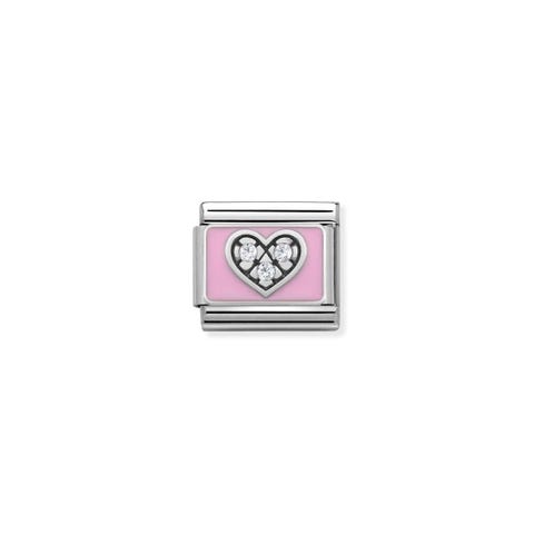 Composable Classic Link pink Heart in Silver, Enamel and Stones Composable Classic Link pink Heart in enamel and Cubic Zirconia