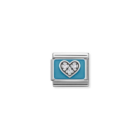 Composable Classic Link light blue Heart in Silver, Enamel and Stones Composable Classic Link light blue Heart in enamel and Cubic Zirconia