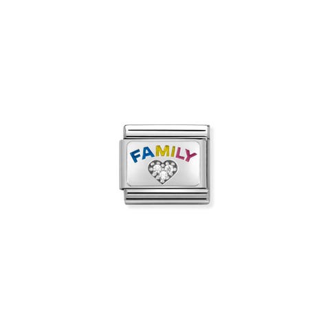 Composable Classic Link Familie mit Steinen Link in Silber mit Schrift und Steinen