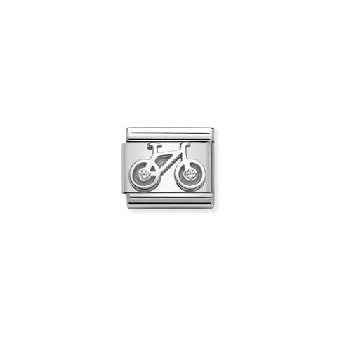 Composable Classic Link Bicycle in Silver and Stone Transport Link with Bicycle in silver and Cubic Zirconia
