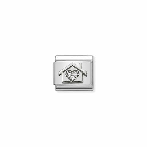 Link Composable Classic Casa con Pietre Link in Argento e Zirconi bianchi