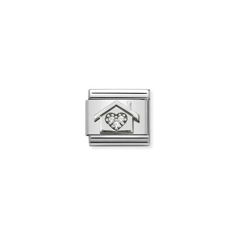 Composable Classic Link House Zirconia Heart Link in Sterling silver with white Cubic Zirconia