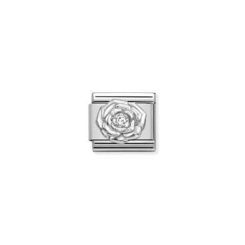 Composable Classic Link, Silver Rose with CZ Link with Flowers and Cubic Zirconia