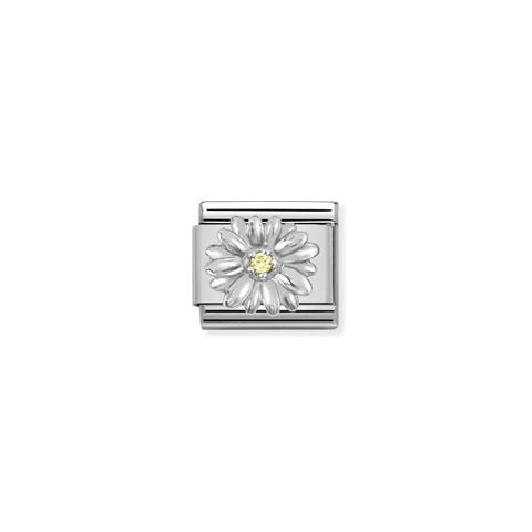Composable Classic Link, Silver Daisy, Yellow CZ Link with Flowers and yellow stone
