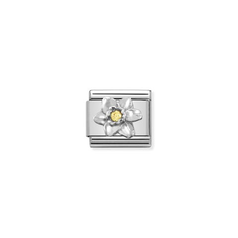 Composable Link, Silver Daffodil, Yellow CZ Link with Flower and Cubic Zirconia