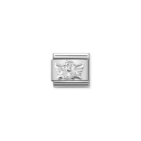 Composable Classic Link Engel mit Zirkonia in Silber Link mit religiösem Symbol in 925er Silber und Zirkonia