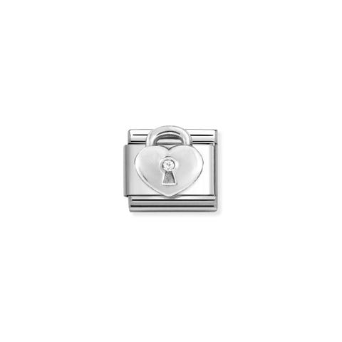 Composable Classic Link Herz und Schloss in Silber Link mit Romantik Symbol in 925er Silber und weißen Zirkonia