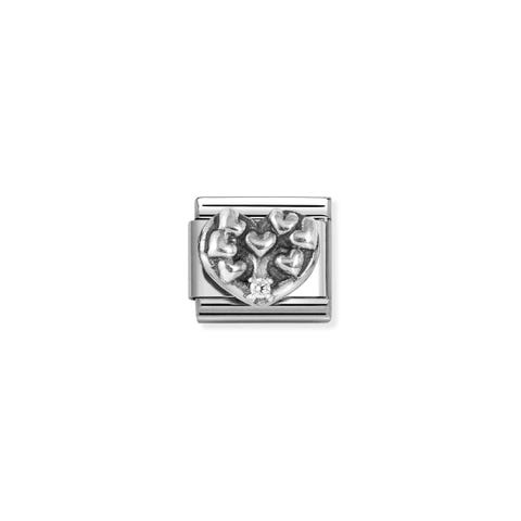 Composable Classic Link Lebensbaum und Herzen Link in 925er Silber mit Cubic Zirkonia in der Mitte
