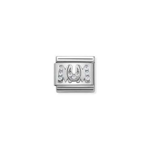 Composable Classic Link Mum with Zirconia Link with Mum writing in sterling silver and Cubic Zirconia