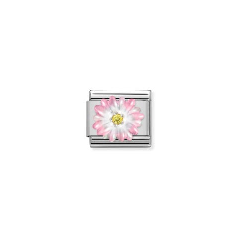 Composable Classic Link, Pink Flower Link with sterling silver, Pink enamel