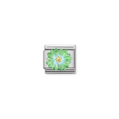 Composable Classic Link, Green Flower Stainless steel Link, sterling silver, enamel
