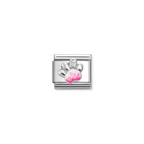Link Composable Classic patte rose avec oxyde de zirconium Link en acier, argent 925 et émail avec oxyde de zirconium
