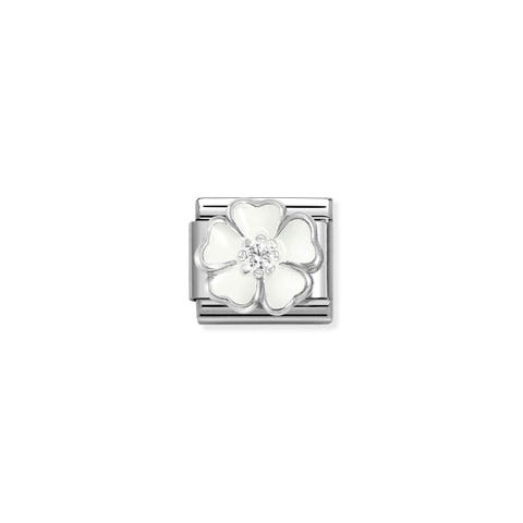 Link Composable Classic Flor con Cubic Zirconia Link en Acero y Plata 925 con Esmalte y Cubic Zirconia