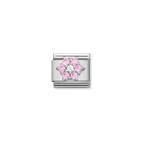 Composable Classic Link, Flower in Silver and CZ Link with white and pink Flower