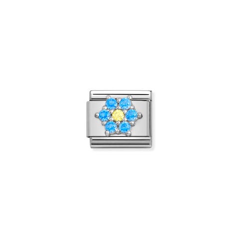 Composable Classic Link with Flower in sterling Silver Link with blue and yellow Flower