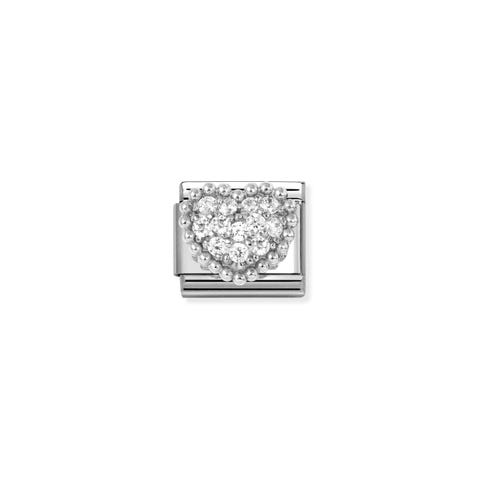 Composable Classic Link, Heart with White CZ Stainless steel Link with Heart decoration in silver with CZ