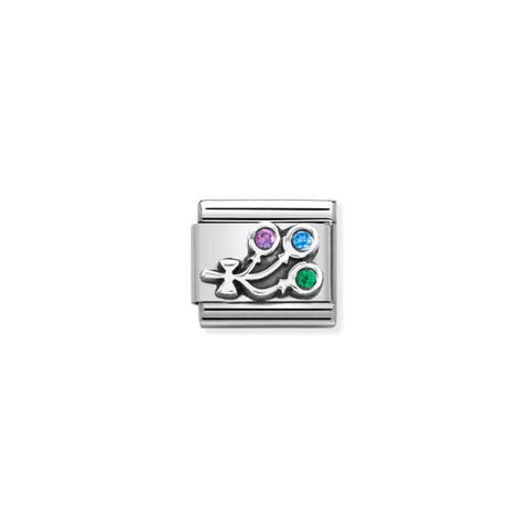 Composable Link, Balloons with Rainbow CZ Link in stainless steel with symbol