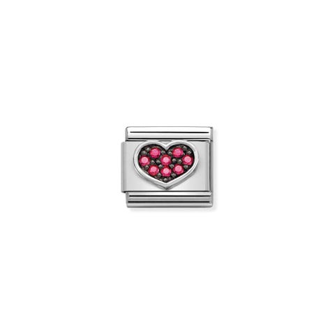 Link Composable Classic Cuore con Zirconi Fucsia Link in Argento 925 e Zirconi Fucsia