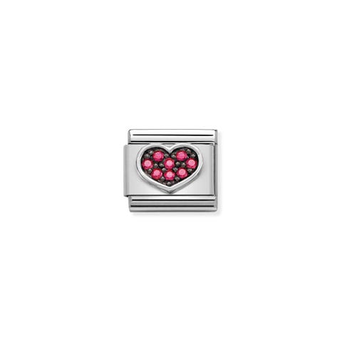 Composable Classic Link Heart Fuchsia CZ Link with sterling silver and Fuchsia CZ