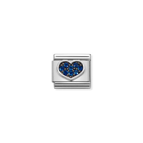 Composable Classic Link Herz mit blauen Zirkonia Link mit Herz Symbol in Silber und Cubic Zirkonia